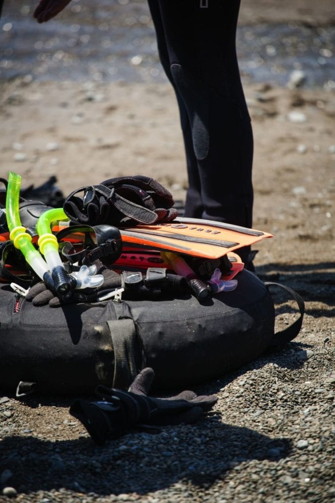 diving gear on the beach