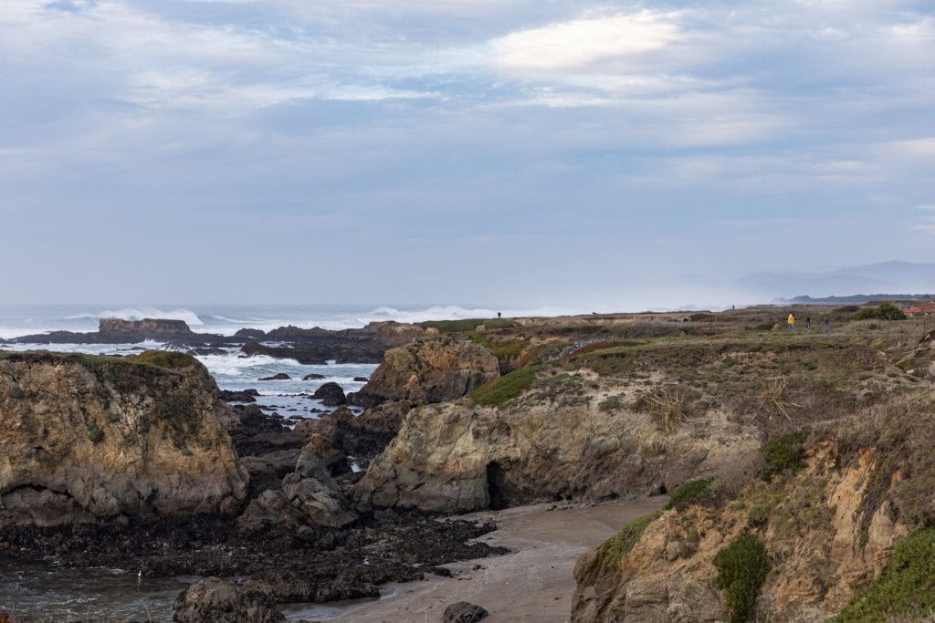 small beaches below the cliffs at the Fort Bragg Coastal Trail